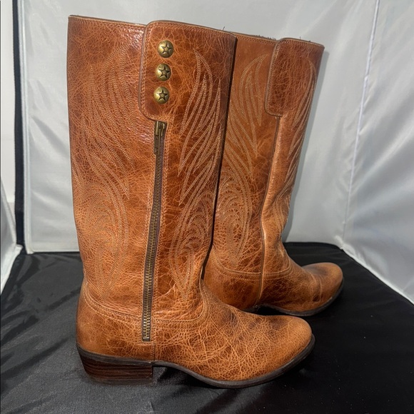 Ariat Shoes - Ariat Tan Leather Embroidered Mid-Calf Heeled Boots